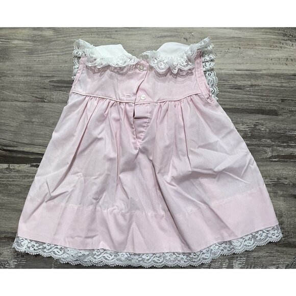 Vintage Girl's Dress 6 Months Party Floral Pink White Bib Lace Trim Flower 90s - Picture 7 of 7